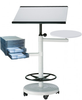 officeplus Stehpult Rolls Comfort plus, Gestell lichtgrau, höhenverstellbar, mit Fußstützring, Pultplatte neigbar, halbrund oder rechteckig, Dekor wählbar